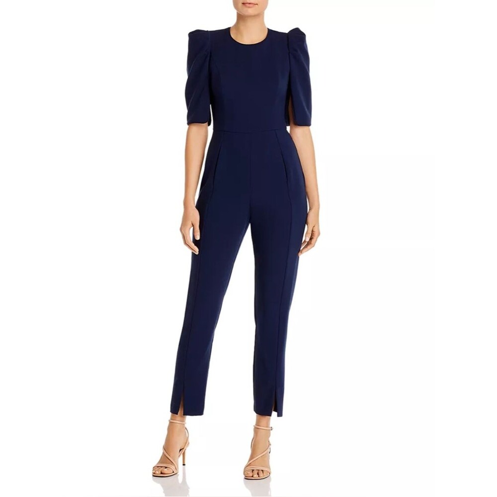 NEW Black Halo Russo Jumpsuit Puff Sleeve in Pacific Blue Size 4 Straight Leg
